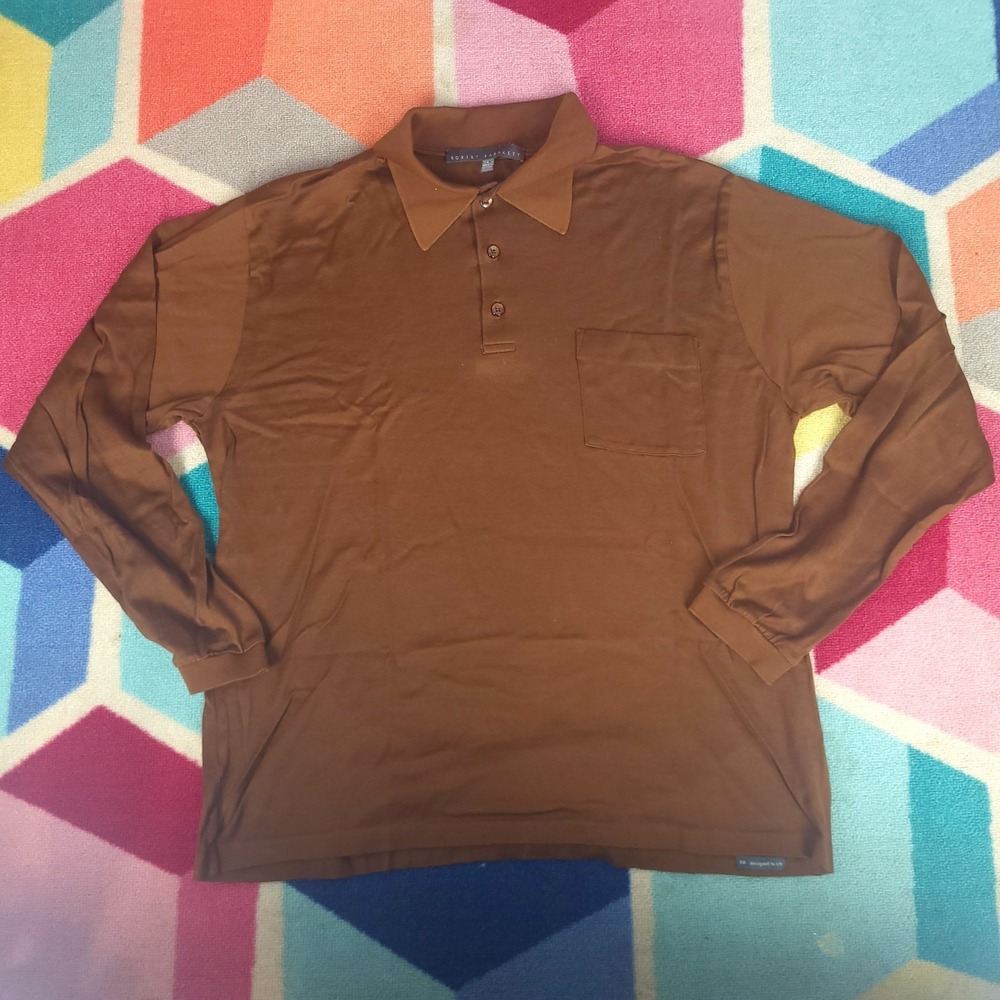 Robert Barakett Polo Shirt Mens L Brown  Long Sleeve Casual Golf‎ Adult